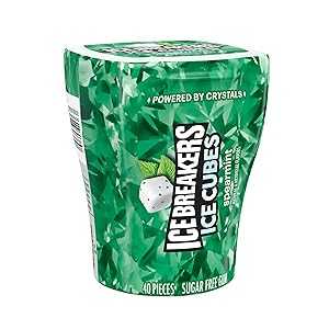 HERSHEY'S ICE BREAKERS Ice Cubes Spearmint Sugar Free Chewing Gum Bottle, 3.24 oz (40 Pieces)