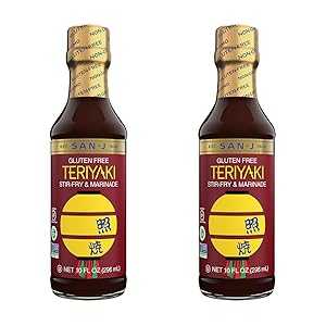 San-J Gluten Free Teriyaki Sauce - Teriyaki Stir-fry and Marinade, Teriyaki Dressing, Non-GMO, Kosher, Foodmap Friendly - 10 oz, 2-Pack