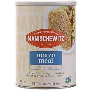 Manischewitz Matzo 食事用キャニスター、16 オンス、パン作りや Matzo ボールミックスに最適 (過ぎ越しの使用には適しません) Manischewitz Matzo Meal Canister, 16 Ounce, Great for Breading & for Matzo Ball Mixes (Not for Passover Us