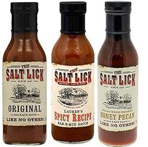 ソルトリックBBQソース詰め合わせ、オリジナルBBQソース、ローレンズスパイシーBBQソース、ハニーピーカンBBQソース各1本 Salt Lick BBQ Sauce Assortment, one each of Original BBQ Sauce, Lauren's Spicy BBQ Sauce & Honey Pecan BBQ Sauce