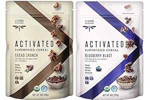 Living Intentions グルテンフリー スーパーフード プロバイオティック シリアル 2 フレーバー バラエティ バンドル: (1) ブルーベリー ブラスト、および (1) カカオ クランチ、9 オンス。えー。(2袋) Living Intentions Gluten Free Superfood