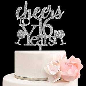 16 年に乾杯 アクリルケーキトッパー、16 周年記念結婚式誕生日パーティーデコレーション、シルバーグリッター XIUHUBA Cheers to 16 Years Acrylic Cake Topper, 16th Anniversary Wedding Birthday Party Decorations, Silver Glitter