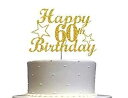 60歳の誕生日ケーキトッパー ゴールドグリッター、60歳のパーティーデコレーションアイデア、プレミアム品質、丈夫な両面グリッター、アクリルスティック。アメリカ製 RokAPary 60 Birthday Cake Topper Gold Glitter, 60th Party Decoration Ideas, Premium