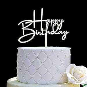 Happy Birthday ケーキトッパー 誕生日パーティーデコレーション用 - ミラーシルバーアクリル JIEEIN H..