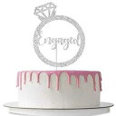 Helwilk 婚約ケーキトッパー リング付き 結婚パーティーデコレーション ブライダルシャワー ウェディングパーティー用品 片面シルバーグリッター Helew...