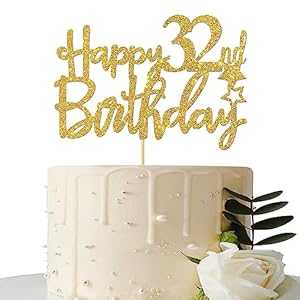 ゴールドグリッター ハッピー32歳の誕生日ケーキトッパー - 32サインケーキトッパー - 32歳の乾杯パーティー用品 - 32歳の誕生日パーティーデコレーション Maicaiffe Gold Glitter Happy 32nd Birthday Cake Topper - 32 Sign Cake Topper - Cheers t
