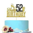 Happy 52歳の誕生日ケーキトッパー - 52歳のケーキトッパー、52歳の誕生日ケーキデコレーション、52歳の誕生日パーティーデコレーション (ゴールドとブ...