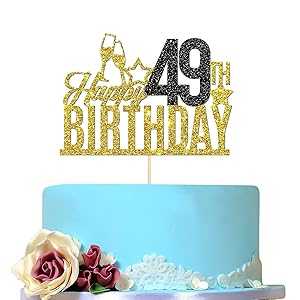 Birthday Queen Happy 49th Birthday Cake Topper - Forty nine-year-old Cake Topper, 49th Birthday Anniversary Cake Decoration, 49th Birthday Party Decoration (Gold and Black)