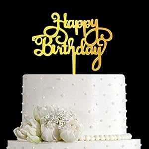 Happy Birthday ケーキトッパー 誕生日パーティーデコレーション用 - ミラーゴールドアクリル JIEEIN Happy Birthday Cake Topper for Birthday Party Decorations - Mirror Gold Acrylic