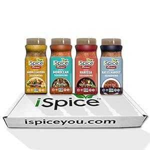 iSpice - ワールド フレーバー シーズニング 4 パック - エキゾチックな中東 各 1 つが含まれます: 中東、モロッコ、ラス エル ハヌート、ハリッサ ワールド フレーバー プレミアム シーズニング iSpice - 4 Pack World Flavour Seasoning - Exo