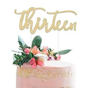 13歳の誕生日ケーキトッパーデコレーション - THIRTEEN - 7インチ x 3.5インチ 13歳の誕生日トッパー プレミアム両面ゴールドグリッターカードストック紙付き - 男性&女性向けハッピーバースデーアクセサリー Merry Expressions 13th Birthday Cake Topper