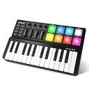 Vangoa MIDI キーボード コントローラー 25 キー、Worlde Panda MINI USB Midi キーボード、ドラムパッド付き、ビートメーカーマシンパッド、ブラック Vangoa MIDI Keyboard Controller 25 Keys, Worlde Panda MINI USB Midi Keyboard with Drum P