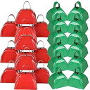 Bottles N Bags 24 Cow Bell Noise Makers - 12 Red and 12 Green Cowbells for Sporting Events, Christmas Holiday Parties - 3