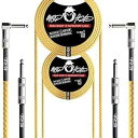 Mophead 15 フィート二重絶縁および道路対応編組 1/4 インチ TS ~ 1/4 インチ TS ギターおよびベース楽器ケーブルバンドル 2 パック直角イエロー & ブラウン Mophead 15 Foot Double Insulated and Road Ready Braided 1/4 in TS to 1/4 in(2)