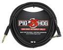 Pig Hog PC-H10BKR 1/4" Right-Angle to 1/4" Black Woven Guitar Instrument Cable, 10 Feet