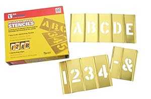 Box Partners STBLN3 ゴシックスタイルの文字と数字の真鍮ステンシルセット、45個、3インチ Box Partners STBLN3 Brass Stencil Set of Gothic Style Letters & Numbers, 45 Pieces, 3