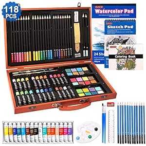 118 Piece Deluxe Art Set, Shuttle Art Art Supplies in Wooden Case, ting Drawing Art Kit with Acr..