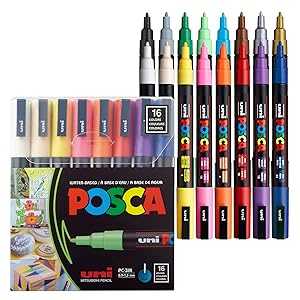 16 Posca t Markers, 3M Fine Posca Markers with Reversible Tips, Posca Marker Set of Acrylic t Pens Posca Pens for Art Supplies, Fabric t, Fabric Markers, t Pen, Art Markers