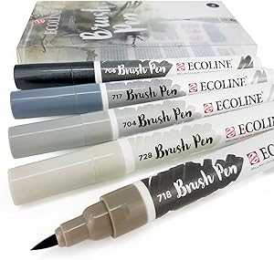 Royal Talens - Ecoline Liquid Watercolour Drawing ting Brush Pens - Set of 5 in Plastic Wallet -..