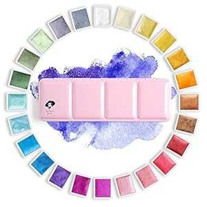 ポール ルーベンス アーティスト水彩絵の具-グリッターソリッドカラー-ピンクポータブルメタルケースとパレット-24色セット Paul Rubens Artist Watercolor ts-Glitter Solid Colors-Pink Portable Metal Case with Palette-24 Color Set