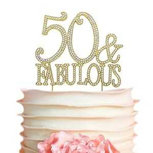 楽天Glomarket50&ファビュラスゴールドバースデーケーキトッパー 50 周年パーティーの装飾のアイデア プレミアム キラキラ クリスタル ダイヤモンド ジェム 高品質の金属合金 （50&ファブゴールド） Crystal Creations 50&Fabulous GOLD Birthday Cake Topper 50th P
