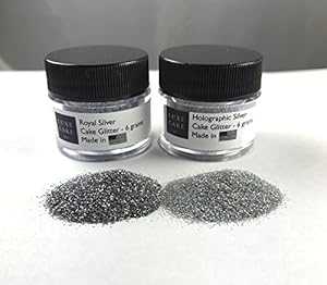 ラグジュアリー ケーキ グリッター、12 グラム、米国製 (ロイヤル シルバー & ホログラフィック シルバー (2 パック)) Luxury Cake Glitter, 12 grams, USA Made (Royal Silver & Holographic Silver (2 pack))
