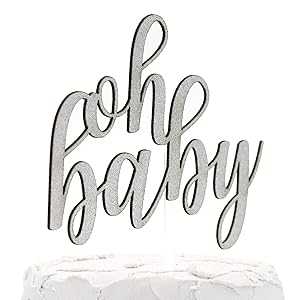 NANASUKO ベビーシャワーケーキトッパー - oh baby - 両面シルバーグリッター - プレミアム品質 米国製 NANASUKO Baby Shower Cake Topper - oh baby - Double Sided Silver Glitter - Premium Quality Made in USA