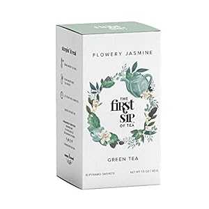 フラワリー ジャスミン グリーン ティー ボックス、ティーバッグ 16 個、最初の一口、The Spice Hut Flowery Jasmine Green Tea Box, 16 Tea Bags, The First Sip, The Spice Hut
