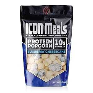 ブルーベリー チーズケーキ、ICON Meals プロテイン ポップコーン、高プロテイン ポップコーン、プロテイン 10g、高プロテイン スナッ..