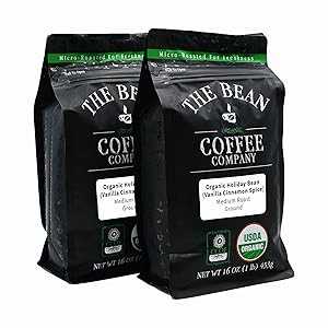 楽天GlomarketThe Bean Coffee Company The Bean Organic Coffee Company Holiday Bean （Vanilla Cinnamon Spice）, Medium Roast, Ground Coffee, 16-Ounce Bags （Pack of 2）, Caf molido tostado org nico