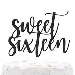 NANASUKO 16歳の誕生日ケーキトッパー - スイートシックスティーン - 両面ブラックグリッター - プレミアム品質 米国製 NANASUKO 16th Birthday Cake Topper - Sweet Sixteen - Double Sided Black Glitter - Premium Quality Made in USA