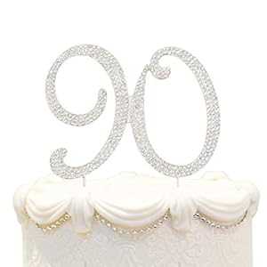 Hatcher lee Bling クリスタル 90 誕生日ケーキ トッパー - 最高の記念品 90th パーティーデコレーション シルバー Hatcher lee Bling Crystal 90 Birthday Cake Topper - Best Keepsake 90th Party Decorations Silver