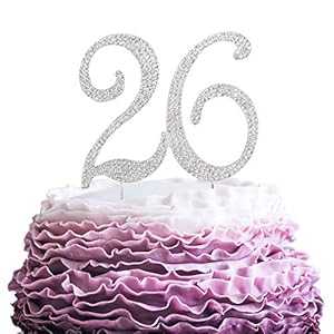 LINGPAR 26歳の誕生日ケーキトッパー - 新しい最高のクリスタルラインストーン 26歳の結婚記念日または26歳のケーキトッパー パーティーデコレーション シルバー LINGPAR 26 Years Birthday Cake Topper - New Best Crystal Rhinestone 26th Wedding Ann