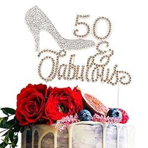 LINGTEER 50 素晴らしいシルバー ハイヒール ラインストーン クリスタル ケーキ トッパー 50 歳の誕生..