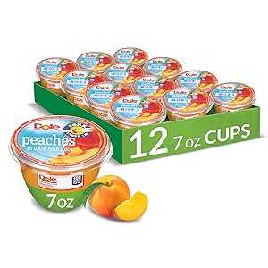 Dole Fruit Bowls Diced Peaches in 100% Juice Snacks, 7oz 12 Total Cups, Gluten & Dairy Free, Bul..