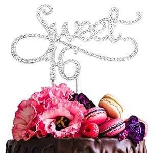 Sweet 16 ケーキトッパー 16歳の誕生日や結婚16周年記念 クリスタルラインストーンパーティーデコレーション シルバー (ゴールド) LINGPAR Sweet 16 Cake Topper for 16 Years Birthday Or 16th Wedding Anniversary Crystal Rhinestone Party Deco