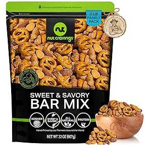 楽天GlomarketNut Cravings - Party Bar Nut Mix, Sweet & Savory Pub Snack - Smoked Almonds, Pretzels, Toffee Peanuts, Spicy, Honey Roasted Peanut （32oz - 2 LB） Packed Fresh in Resealable Bag - Healthy Protein Kosher