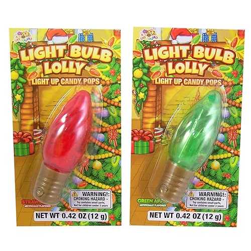 Christmas Candy Lighted Christmas Light Bulb Lolly Candy Pops Lollipops (2 Pack)