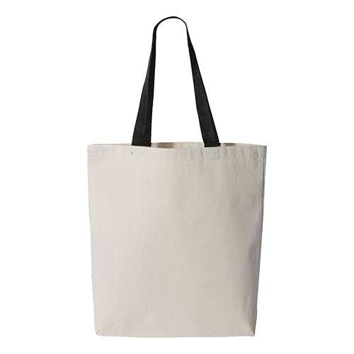 Q-Tees 11L Canvas Tote with Contrast-Color Handles One Size Natural/ Black
