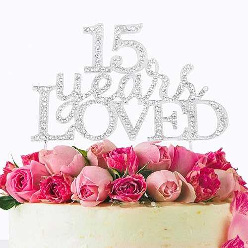 15年愛されているクリスタルケーキトッパー 15歳の誕生日や結婚15周年記念 ラインストーン メタルパー..