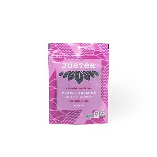 JusTea PURPLE JASMINE Loose Leaf Purple Tea Recyclable Refill Pouch 40+ Cups (3.2oz) Low Caffeine Award-Winning Fair Trade Non..