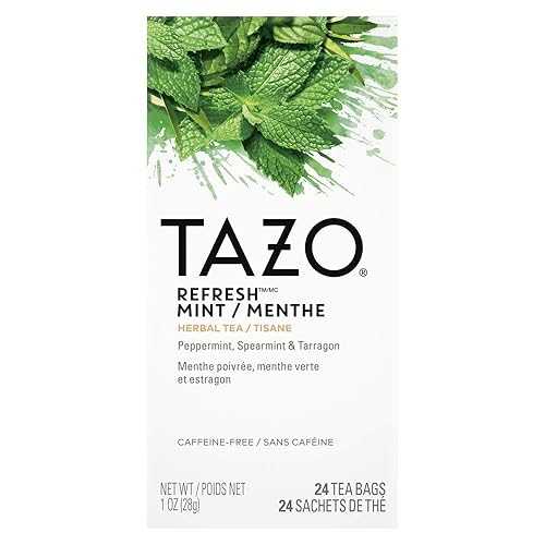 TAZO Refresh Mint Enveloped Hot Tea Bags Herbal, Caffeine Free, Non GMO, 24 Count, Pack of 6