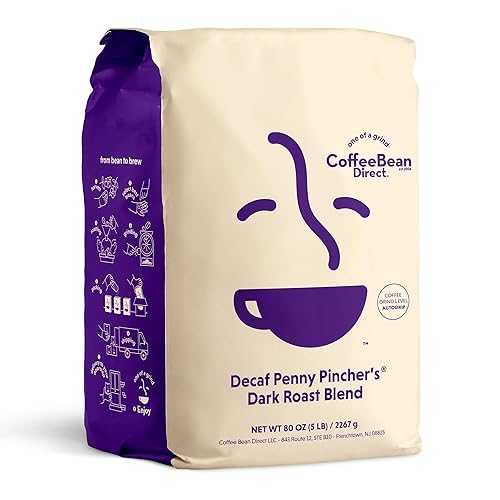Coffee Bean Direct Decaf Penny Pincher's Dark Roast Blend, Ground Coffee, Dark Roast, 5 Pound Bag (Pack of 1)