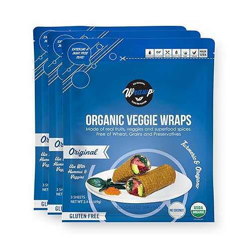 WrawP Organic Mini Veggie Wrap - ORIGINAL (3 Pack) SHELF STABLE, All Natural, Gluten Free, Paleo..