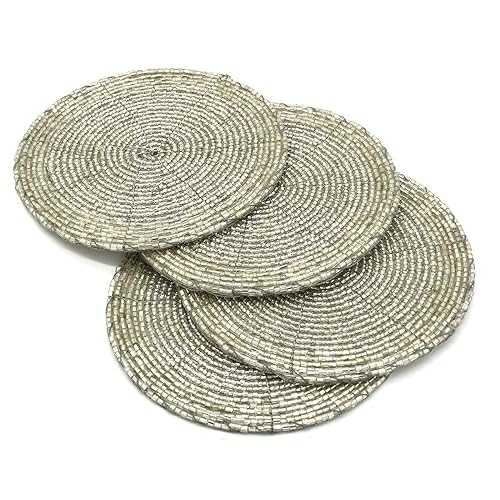 Terraacraft Indian Handmade Top Table Accessories Gold Shimmering 4" Round Beaded Coasters Suita..