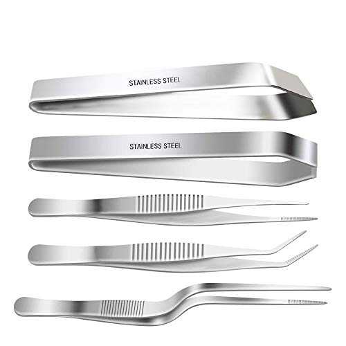 SelfTek ステンレススチール トング ピンセット 3 個 6.3 インチ ピンセット 4.7 インチ フラットおよびスラント魚骨ピンセット プライ..