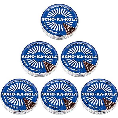 ココア由来の天然カフェイン、コーラナッツパウダー、コーヒーを配合したミルクチョコレート ショカコーラ 6缶×100g/ドイツ Milk Chocolate SCHO-KA-KOLA with natural Caffeine from Cocoa, Cola-Nut-Powder and Coffee 6 tins x 100 g/Germany