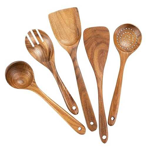 AIUHI Wood Utensils Set for Cooking, Teak Wooden Utensils Set Wood Spatula for Nonstick Cookware..