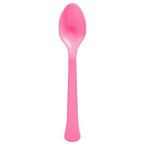 Amscan Bright Pink Plastic Heavy Weight Spoons (20 Count) - Premium Disposable Plastic Cutlery, ..
