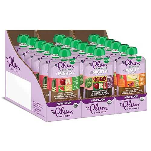 Plum Organics Mighty Veggie and Mighty Organic Toddler Food - Veggie and Fruit Blend Variety Pack - 4 oz Pouch (Pack of 18) - Organic Fruit and Vegetable Toddler Food Pouch